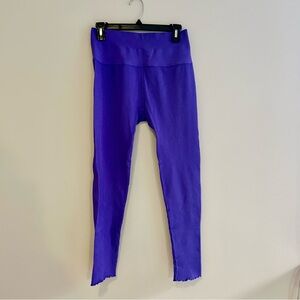 NUX Royal Purple Leggings Ribbed Activewear High Rise Stretch Frilly Medium